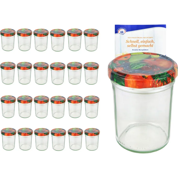 25er Set Sturzglas 230 ml HOCH To 66 Obst Dekor Deckel incl. Diamant Gelierzauber Rezeptheft
