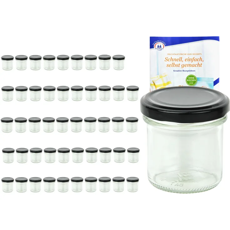 50er Set Sturzglas 167 ml To 66 schwarzer Deckel Einmachgläser Einkochgläser Glas incl. Rezeptheft