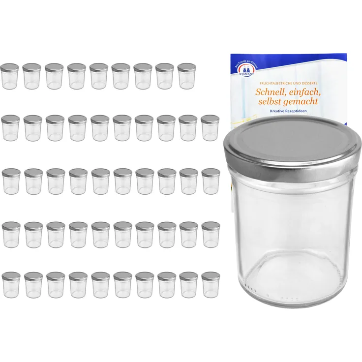 50er Set Sturzglas 230 ml HOCH To 66 silberner Deckel incl. Diamant Gelierzauber Rezeptheft