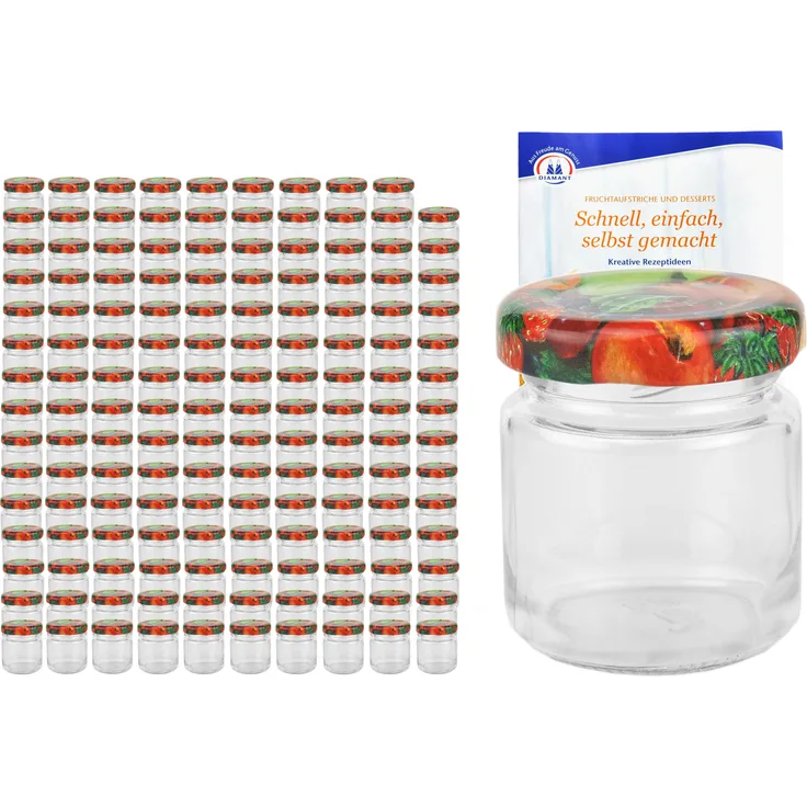 150er Set Sturzglas 53 ml To 43 Obst Dekor Deckel Portionsgläser Probiergläser incl. Rezeptheft
