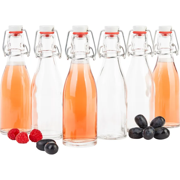 6x Bügelflasche 200ml Bierpulle rund Glasflaschen Saft Bier Schnaps Likör Essig Öl Drahtbügel
