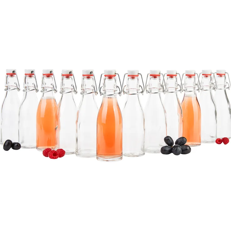 12x Bügelflasche 200ml Bierpulle rund Glasflaschen Saft Bier Schnaps Likör Essig Öl Drahtbügel