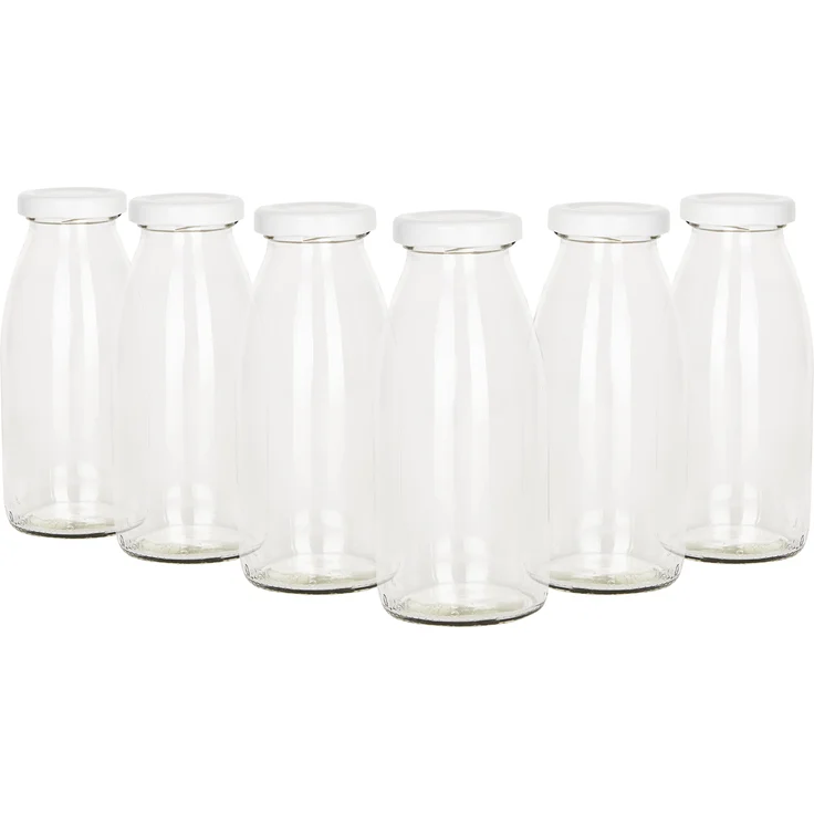 6er Set Saftflaschen 250ml Twist-Off Deckel TO43 weiß bauchige Glasflasche Karaffe Milch Trink – Bild 2