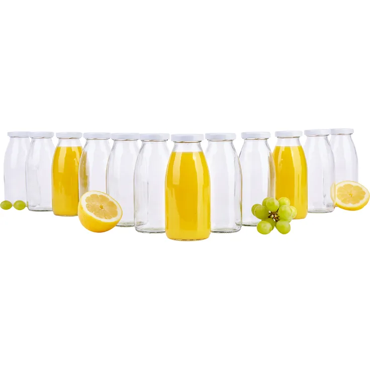 12er Set Saftflaschen 250ml Twist-Off Deckel TO43 weiß bauchig Glasflasche Karaffe Milch Flasche