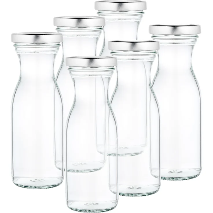 6er Set Milchflaschen 250ml Twist-Off Deckel TO53 silber Karaffe Vorratsglas Flasche Aufbewahrung – Bild 2