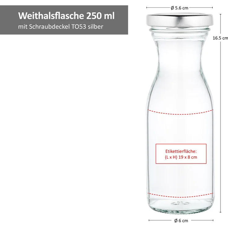 6er Set Milchflaschen 250ml Twist-Off Deckel TO53 silber Karaffe Vorratsglas Flasche Aufbewahrung – Bild 6