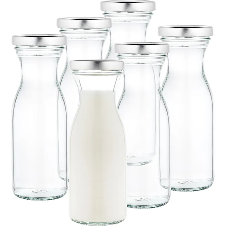 6er Set Milchflaschen 250ml Twist-Off Deckel TO53 silber Karaffe Vorratsglas Flasche Aufbewahrung