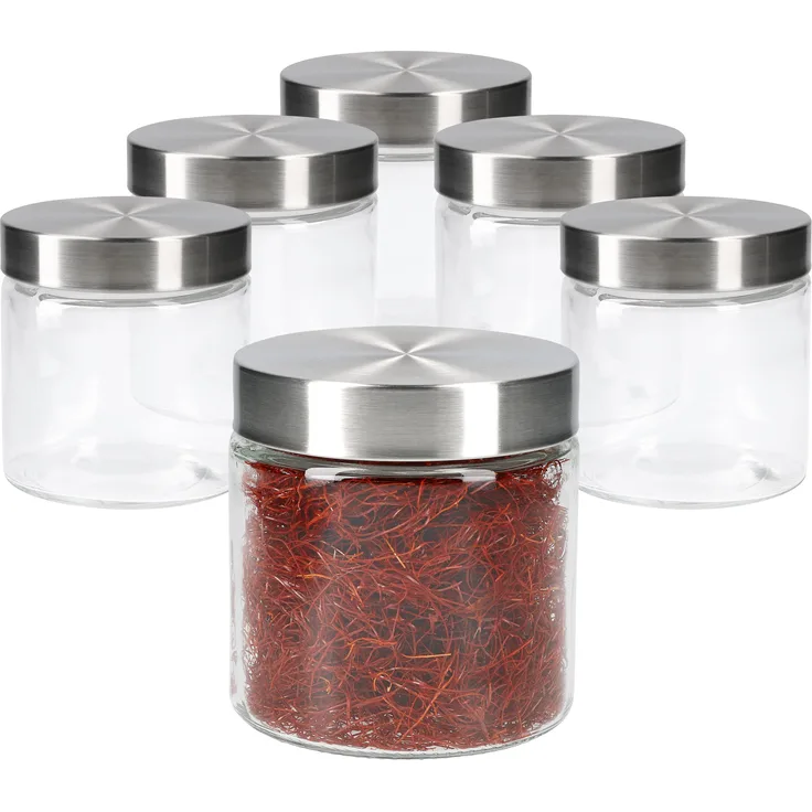 6tlg Set Vorratsglas Bera Edelstahldeckel silber Ø11cm 0.8L Glasdosen Dosen Aufbewahrungsbehälter