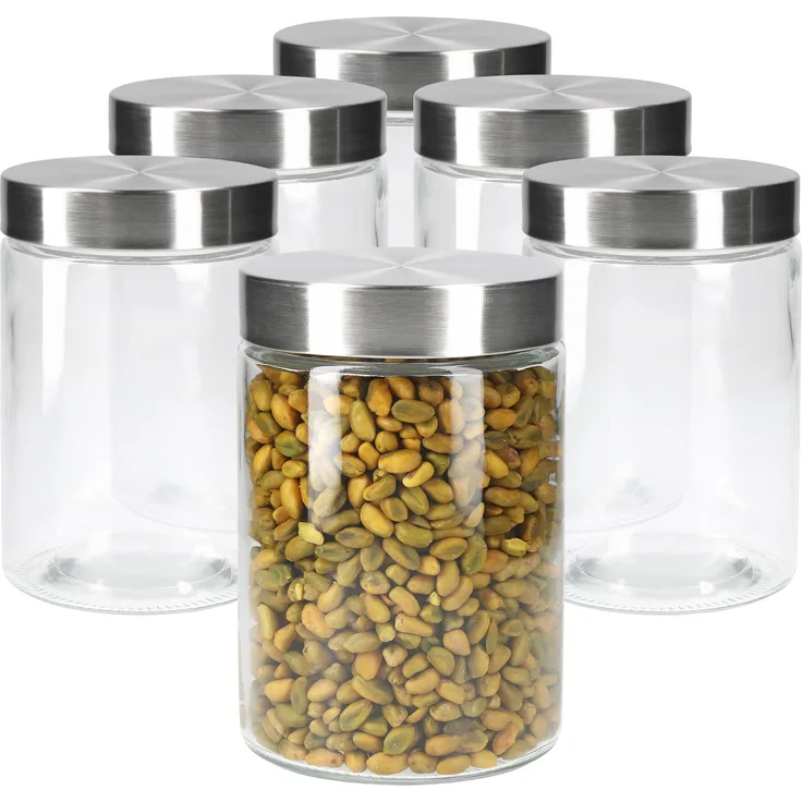 6er Set Vorratsglas Bera Edelstahldeckel silber Ø11cm 1.2L Glasdosen Dosen Aufbewahrungsbehälter