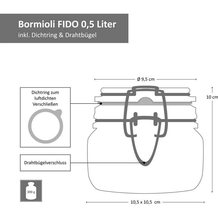 6-tlg. Set Drahtbügelglas Fido 0,5L + 0,75L + 1,0L Einmachglas mit Bügelverschluss Vorratsglas – Bild 5