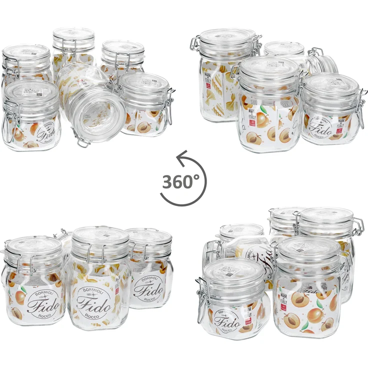 6-tlg. Set Drahtbügelglas Fido 0,5L + 0,75L + 1,0L Einmachglas mit Bügelverschluss Vorratsglas – Bild 3