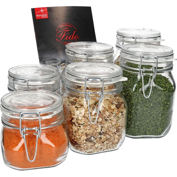 6-tlg. Set Drahtbügelglas Fido 0,5L + 0,75L + 1,0L Einmachglas mit Bügelverschluss Vorratsglas