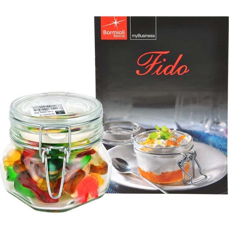 Einmachglas Bügelverschluss Original Fido 0,5L incl. Bormioli Rezeptheft