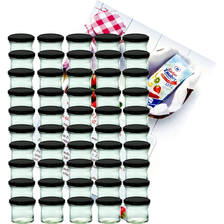 50er Set Sturzglas 125 ml Marmeladenglas Einweckglas To 66 schwarzer Deckel incl. Rezeptheft