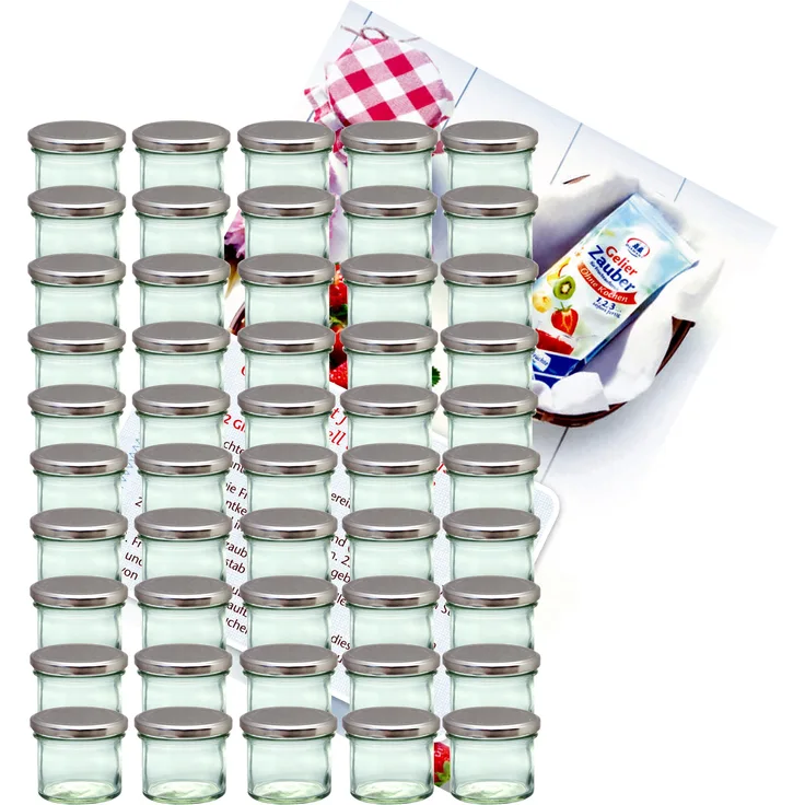 75er Set Sturzglas 125 ml Marmeladenglas Einmachglas Glas To 66 silberner Deckel incl. Rezeptheft