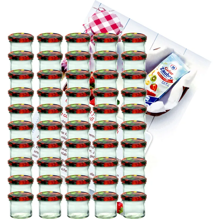 50er Set Sturzglas 125 ml Marmeladenglas Einmachglas To 66 Obst Dekor Deckel incl. Rezeptheft