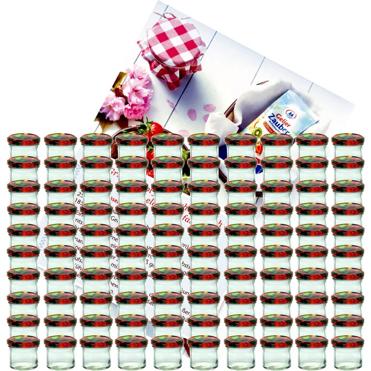 100er Set Sturzglas 125 ml To 66 Obst Dekor Deckel incl. Diamant-Zucker Gelierzauber Rezeptheft