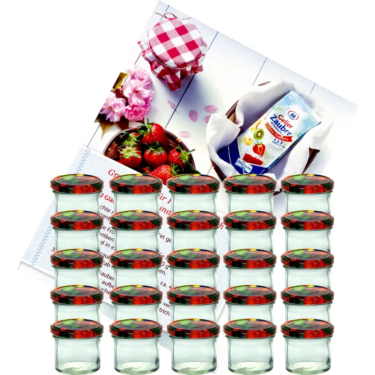 25er Set Sturzglas 125 ml To 66 Obst Dekor Deckel incl. Diamant-Zucker Gelierzauber Rezeptheft