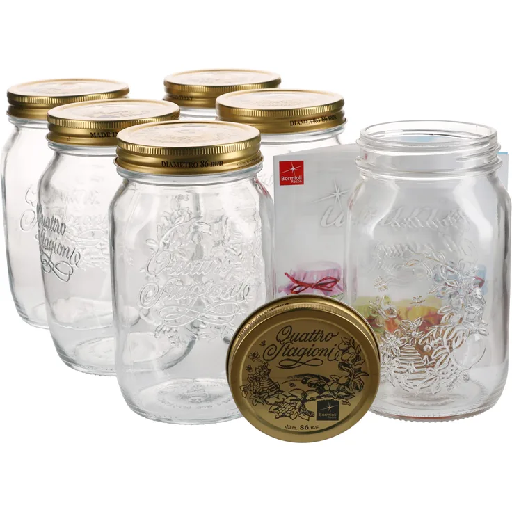 6er Set Einmachglas Original Quattro Stagioni 1,0L incl. Bormioli Rezeptheft