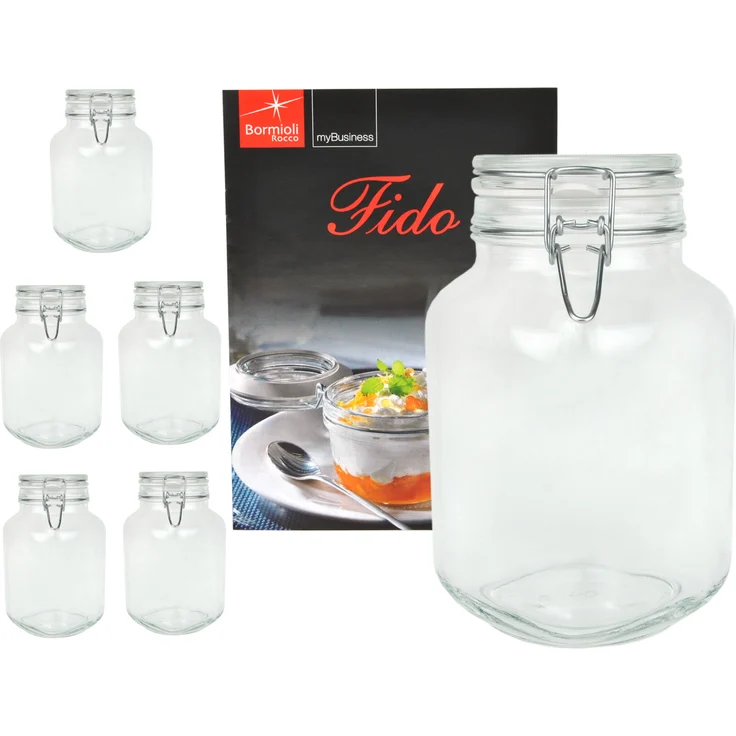6er Set Einmachglas Bügelverschluss Original Fido 3,0L Vorratsgläser incl. Bormioli Rezeptheft – Bild 1