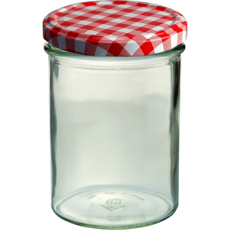 48er Set Sturzglas 435 ml Marmeladenglas Einmachglas Einweckglas Glas To 82 rot karierter Deckel – Bild 2