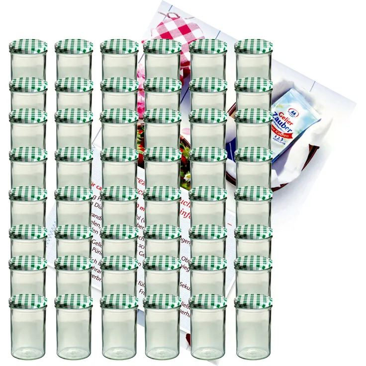 48er Set Sturzglas 435 ml Marmeladenglas Einmachglas To 82 grün karierter Deckel incl. Rezeptheft