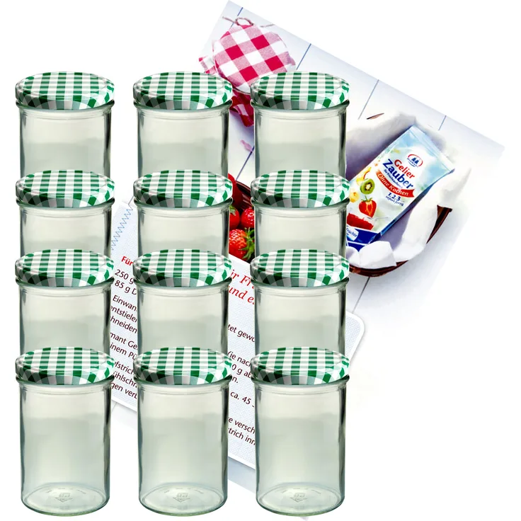 12er Set Sturzglas 435 ml Marmeladenglas Einmachglas Einweckglas To 82 grün karierter Deckel