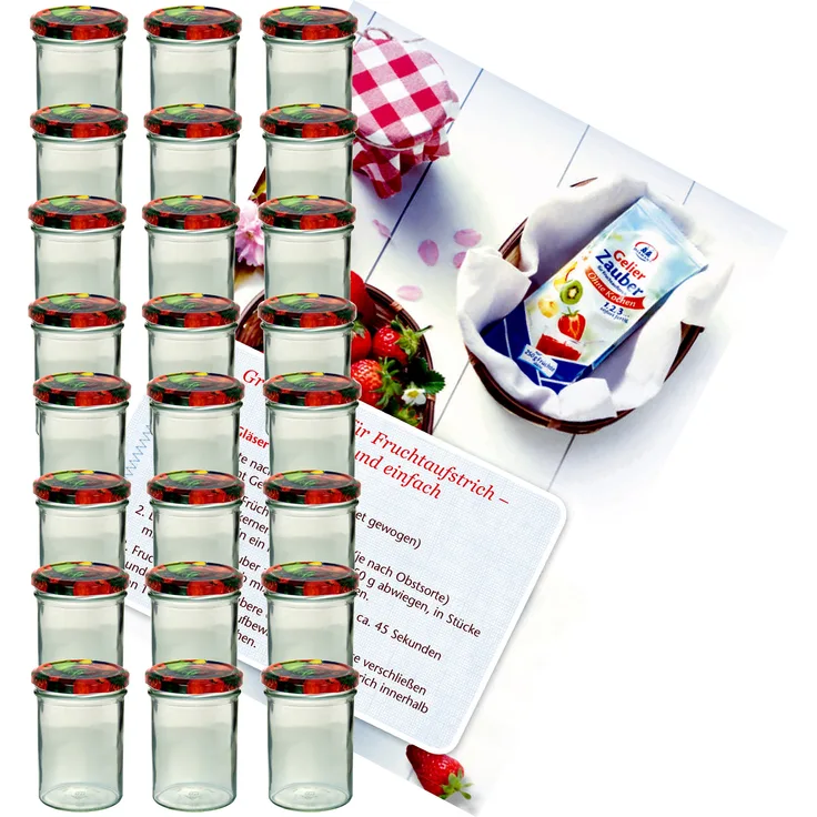 24er Set Sturzglas 435 ml Marmeladenglas Einmachglas Einweckglas To 82 Obst Deckel incl. Rezeptheft