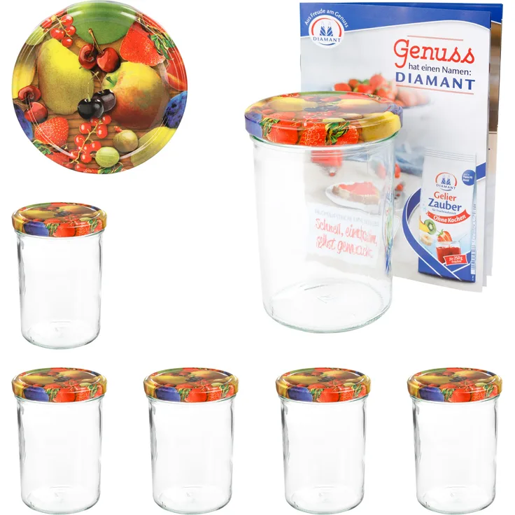 6er Set Sturzglas 435 ml To 82 Obst gelbe Birne Deckel incl. Diamant Gelierzauber Rezeptheft