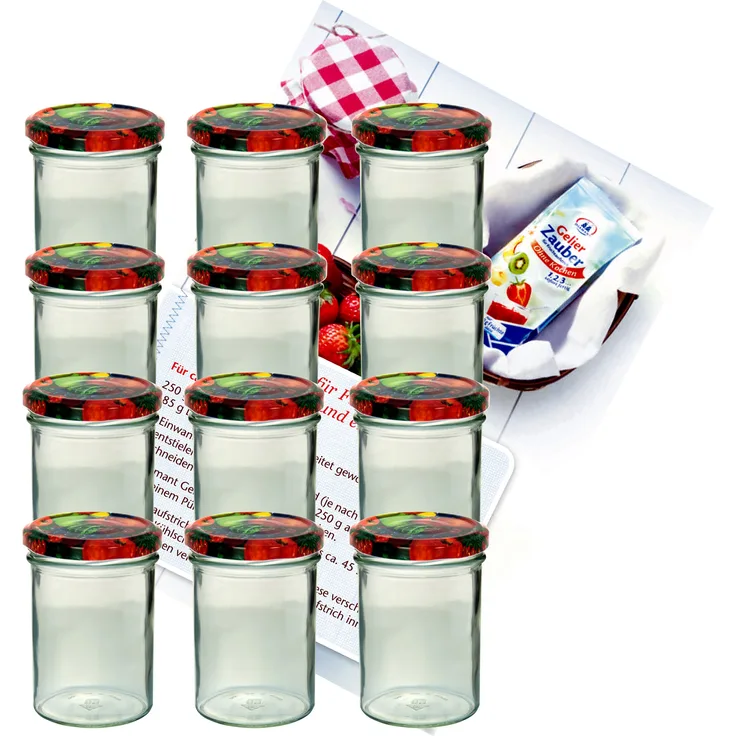 12er Set Sturzglas 435 ml Marmeladenglas Einmachglas Einweckglas To 82 Obst Deckel incl. Rezeptheft
