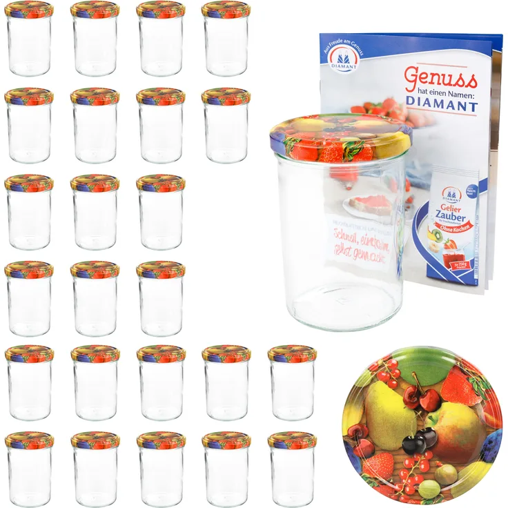 25er Set Sturzglas 435 ml To 82 Obst gelbe Birne Deckel incl. Diamant Gelierzauber Rezeptheft