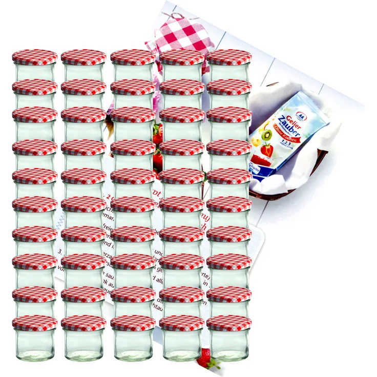 50er Set Sturzglas 125 ml Marmeladenglas Einmachglas To 66 rot karierter Deckel incl. Rezeptheft