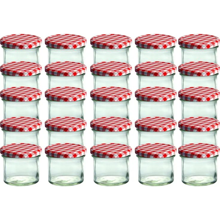 CapCro 25er Set Sturzglas 125 ml Marmeladenglas Einmachglas Einweckglas rot karierter Deckel