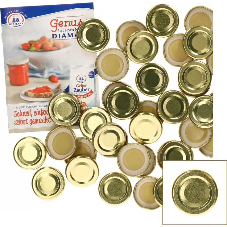 50er Deckelset TO43 Gold Deckel für Sturzgläser Rundrand Einkochen Konservieren Ersatzdeckel