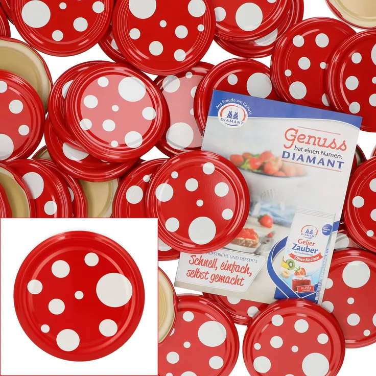 50er Set Ersatz Deckel To 82 Fliegenpilz rot weiß gepunktet für 230ml / 350ml / 435ml Gläser