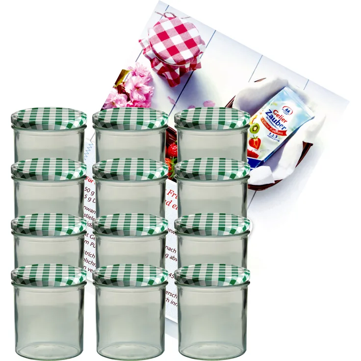 12er Set Sturzglas 350 ml Marmeladenglas Einmachglas Einweckglas To 82 grün karierter Deckel