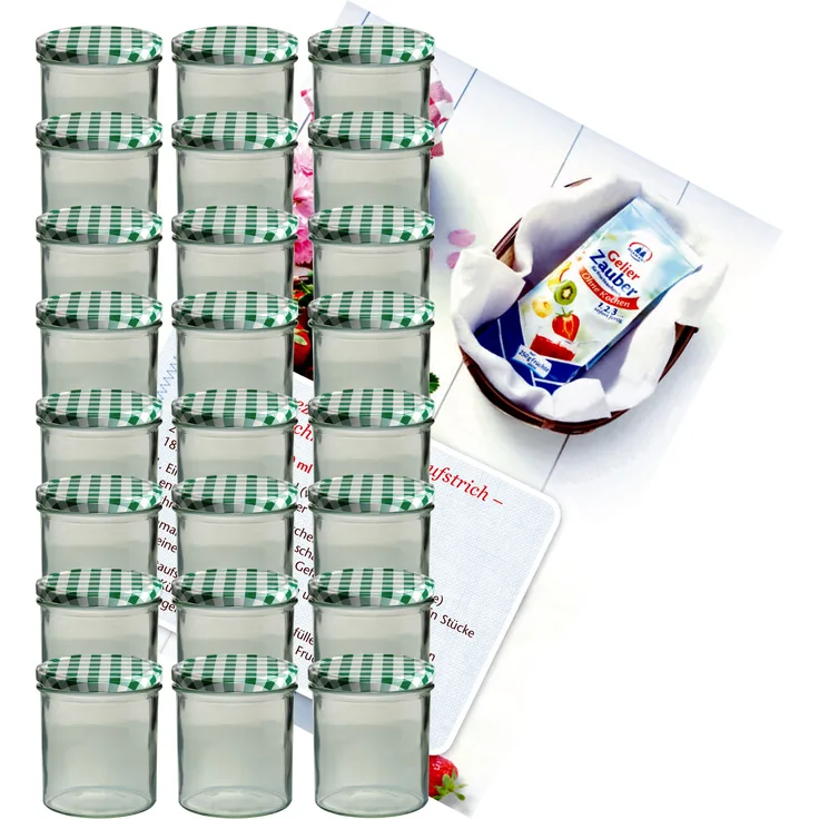 24er Set Sturzglas 350 ml Marmeladenglas Einmachglas Einweckglas To 82 grün karierter Deckel