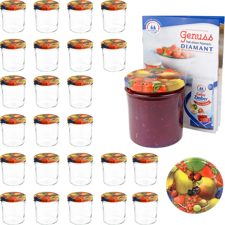 25er Set Sturzglas 350 ml To 82 Obst gelbe Birne Deckel incl. Diamant Gelierzauber Rezeptheft