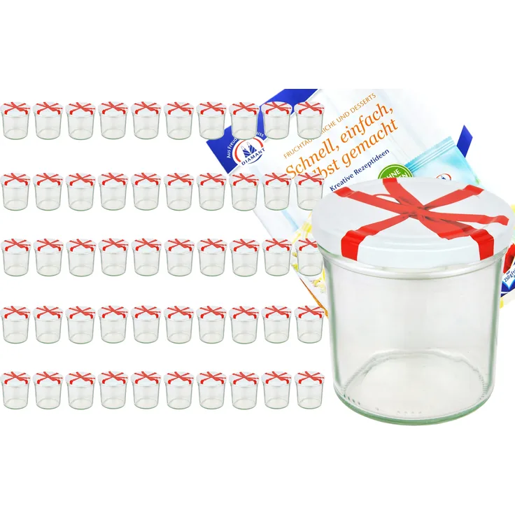 50er Set Sturzglas 350 ml To 82 Schleifendekor Deckel incl. Diamant Gelierzauber Rezeptheft
