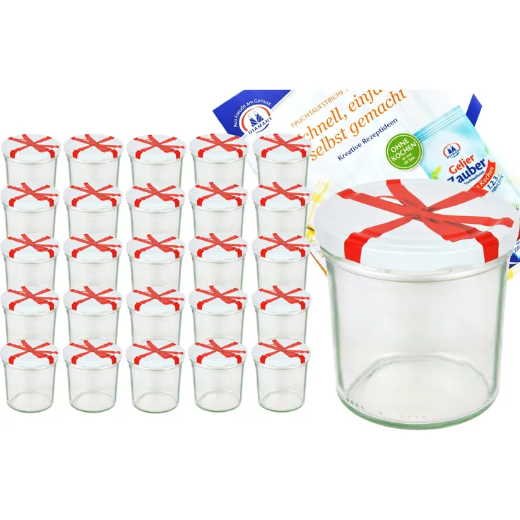 25er Set Sturzglas 350 ml To 82 Schleifendekor Deckel Einweckglas Gläser incl. Diamant Rezeptheft