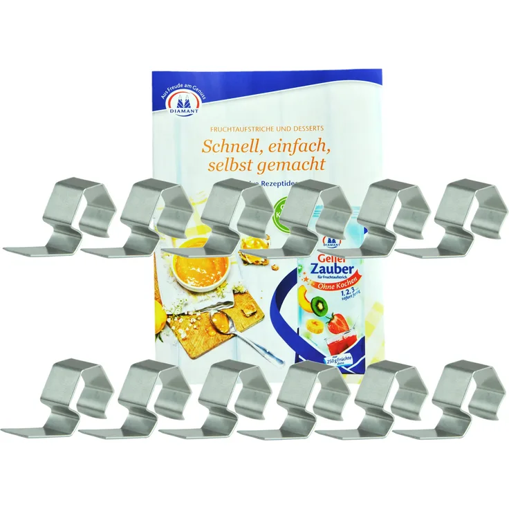 12 Weck Klammern incl. Gelierzauber Rezeptheft von Diamantzucker