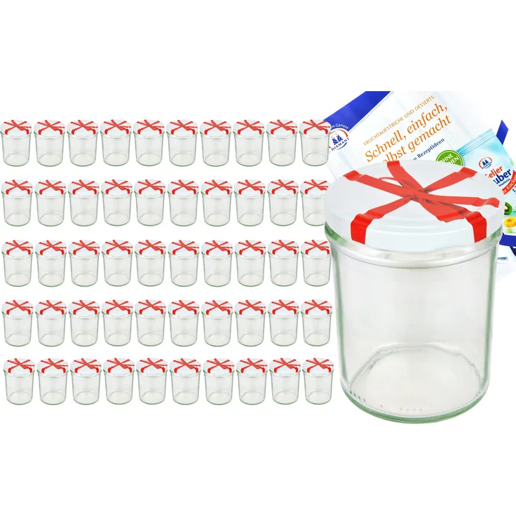 50er Set Sturzglas 435 ml To 82 Schleifendekor Deckel incl. Diamant Gelierzauber Rezeptheft