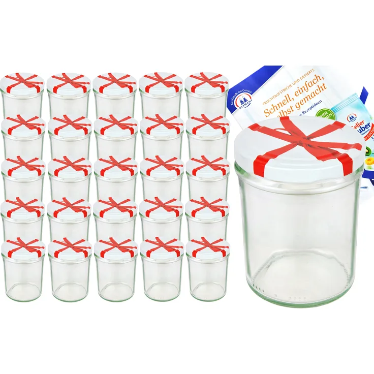 25er Set Sturzglas 435 ml To 82 Schleifendekor Deckel incl. Diamant Gelierzauber Rezeptheft