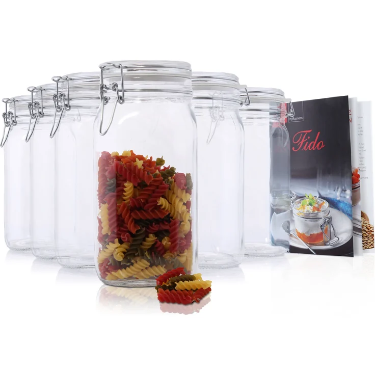 6er Set Einmachglas Bügelverschluss Original Fido 1,5L Vorratsgläser incl. Bormioli Rezeptheft – Bild 1