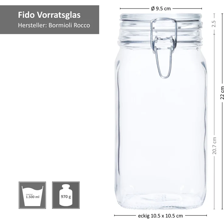 6er Set Einmachglas Bügelverschluss Original Fido 1,5L Vorratsgläser incl. Bormioli Rezeptheft – Bild 6