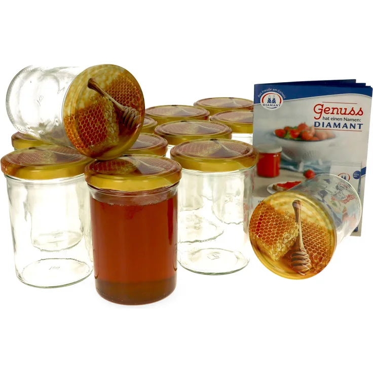 12er Set Einmachglas 435 ml Deckel Honigwabe Rund- Einkochgläser Vorratsglas Gläser Aufbewahrung