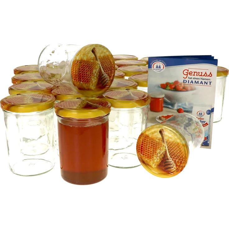 25er Set Einmachglas 435 ml Deckel Honigwabe Rund- Einkochgläser Vorratsglas Gläser Aufbewahrung