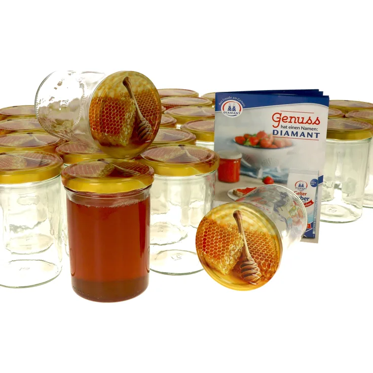 50er Set Einmachglas 435 ml Deckel Honigwabe Rund- Einkochgläser Vorratsglas Gläser Aufbewahrung