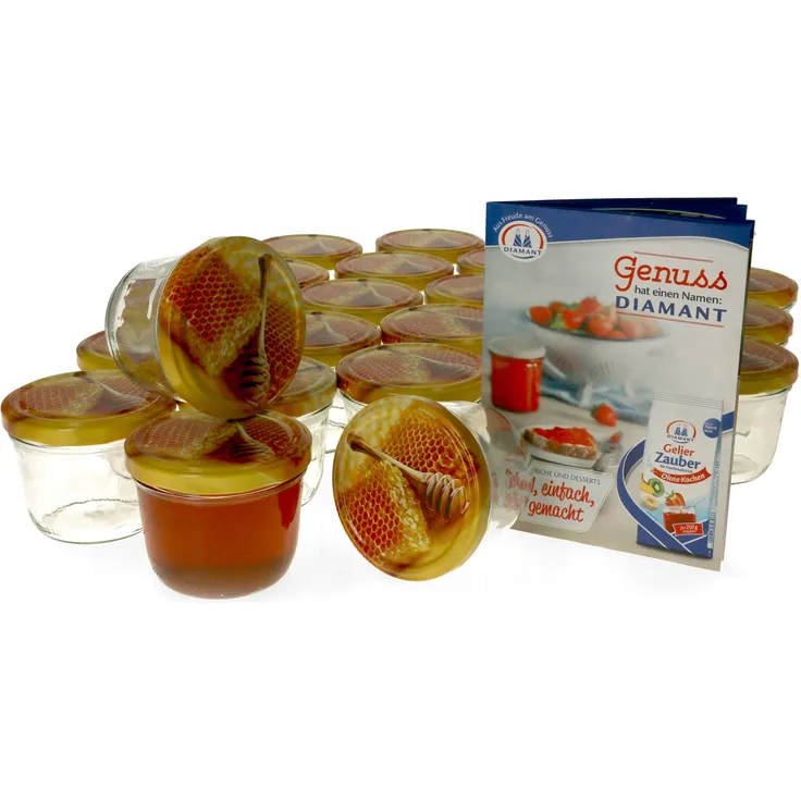 25er Set Einmachglas 230 ml Deckel Honigwabe Rund- Einkochgläser Vorratsglas Glas Aufbewahrung