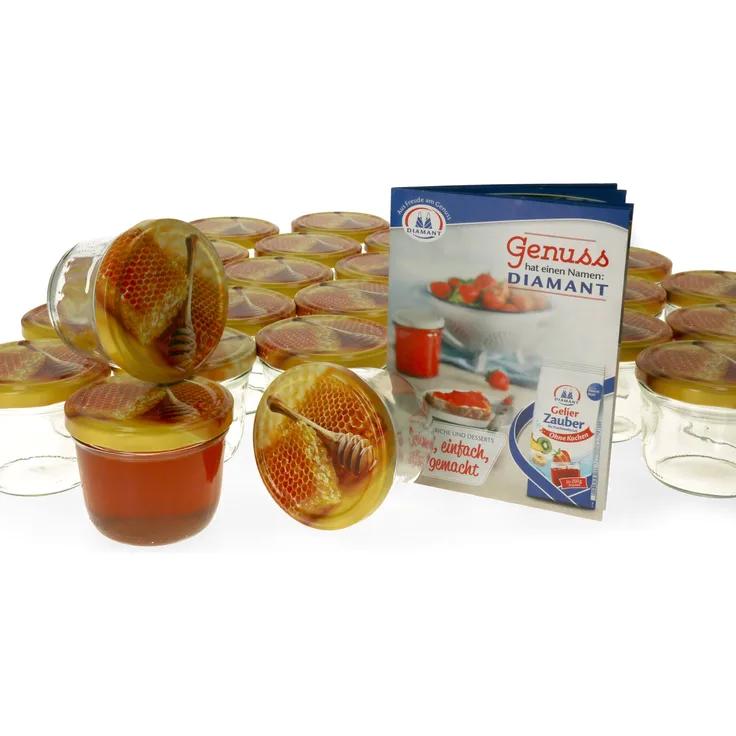 100er Set Einmachglas 230 ml Deckel Honigwabe Rund- Einkochgläser Vorratsglas Glas Aufbewahrung